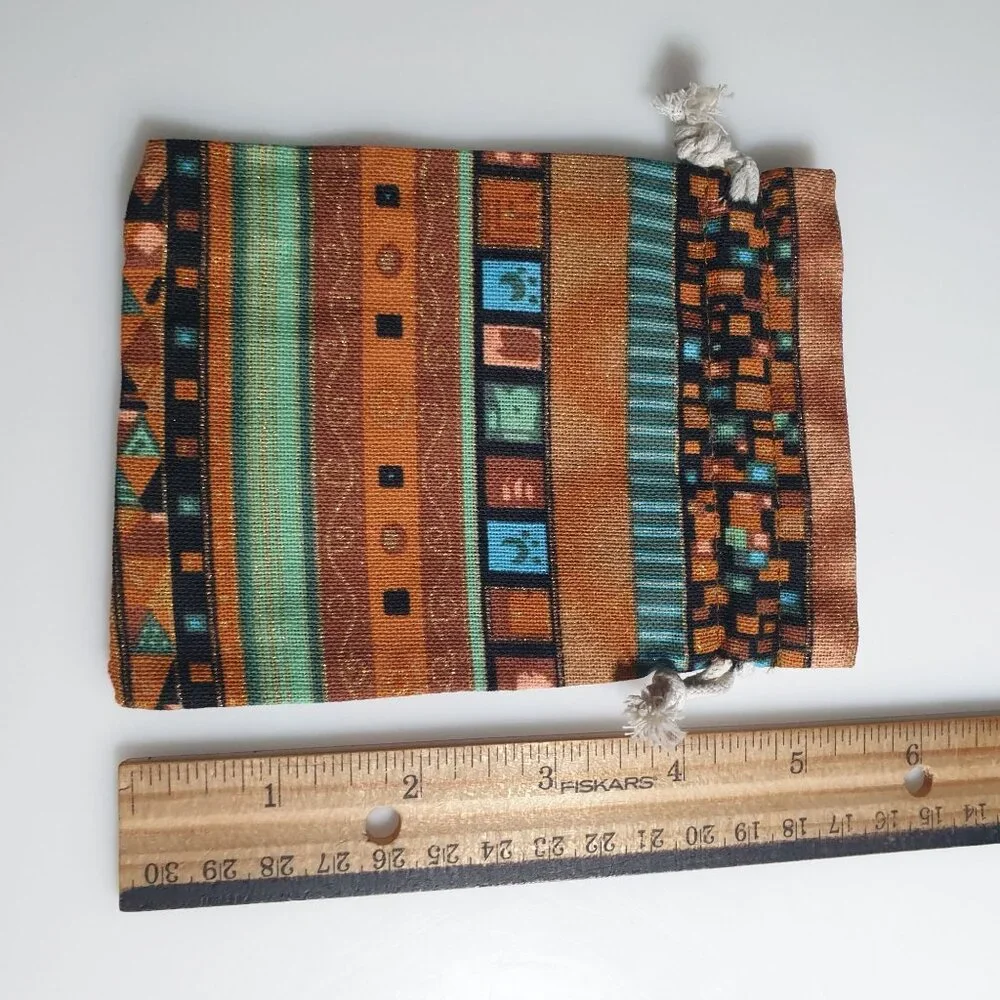 Southwestern Fabric Drawstring Pouches Set Of 4 Multicolor Geometric Pattern Han
